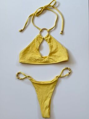 JMP The Label Monaco Soleil Yellow Paisley Textured Bikini Set Small